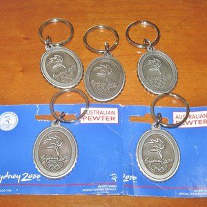 Vintage Olympics 5 Souvenir Keychains 2000 Sydney Australia Pewter